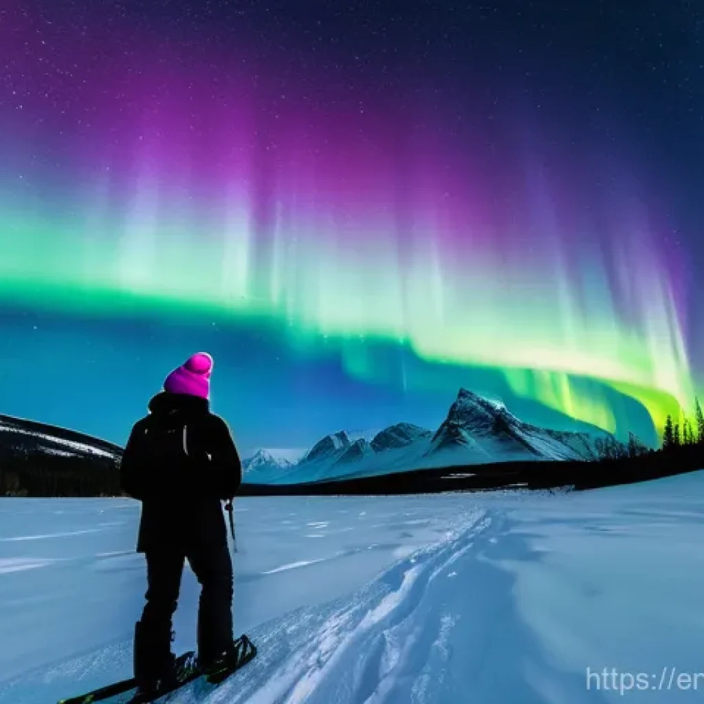 야경이 아름다운 자연 명소 - **Chasing the Cosmic Ribbon: Aurora Adventures**
    An awe-inspiring, wide-angle shot of a serene w...