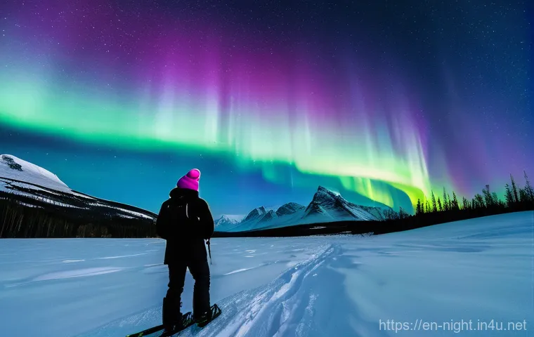 야경이 아름다운 자연 명소 - **Chasing the Cosmic Ribbon: Aurora Adventures**
An awe-inspiring, wide-angle shot of a serene w...