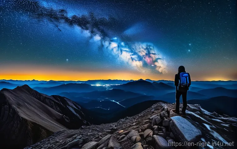 야경 촬영 필터 활용법 - **Prompt: Milky Way over a Mountain Range with Distant City Glow**
    A wide-angle, highly detailed...