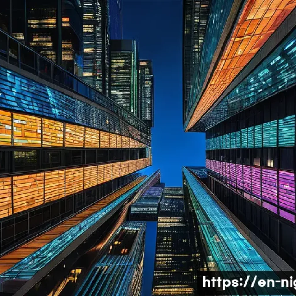 야경 속 고층빌딩 조명 변화 - **Prompt: "A breathtaking, futuristic city skyline at night, viewed from a slightly elevated angle. ...