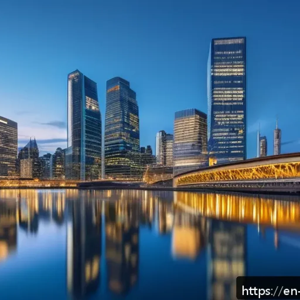 야경을 찍기 좋은 시간대 - A vibrant cityscape during blue hour, showcasing illuminated skyscrapers and bridges reflecting perf...