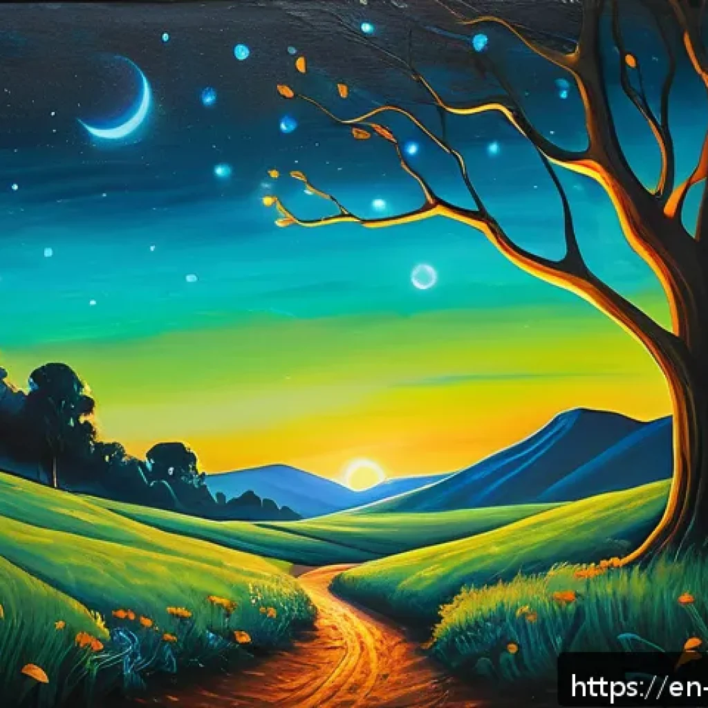 야경과 야광 페인팅 - A surreal glowing nightscape painting on a smooth, glossy acrylic canvas, featuring layered transluc...