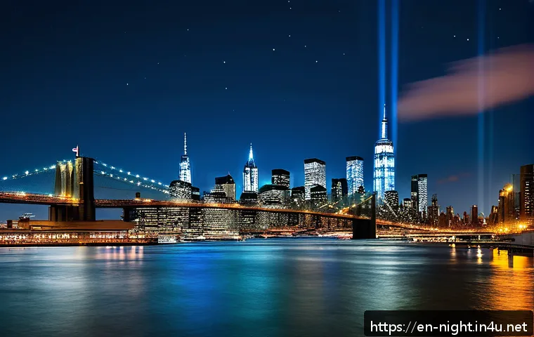 야경이 유명한 여행지 - A breathtaking nighttime cityscape of New York City featuring iconic skyscrapers like the Empire Sta...