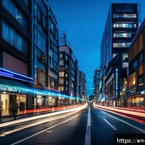 야경과 야경을 주제로 한 인스타 해시태그 - A vibrant urban nightscape during the blue hour, featuring a wide-angle view of a bustling city stre...